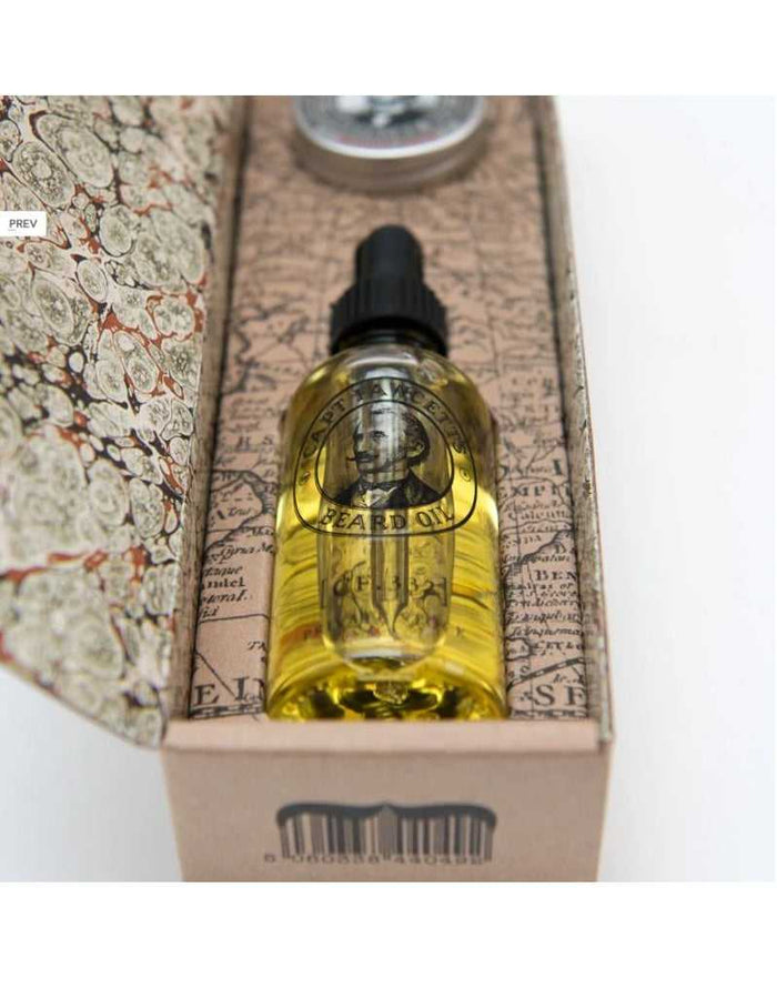 Captain Fawcett beard oil and moustache wax in gift box