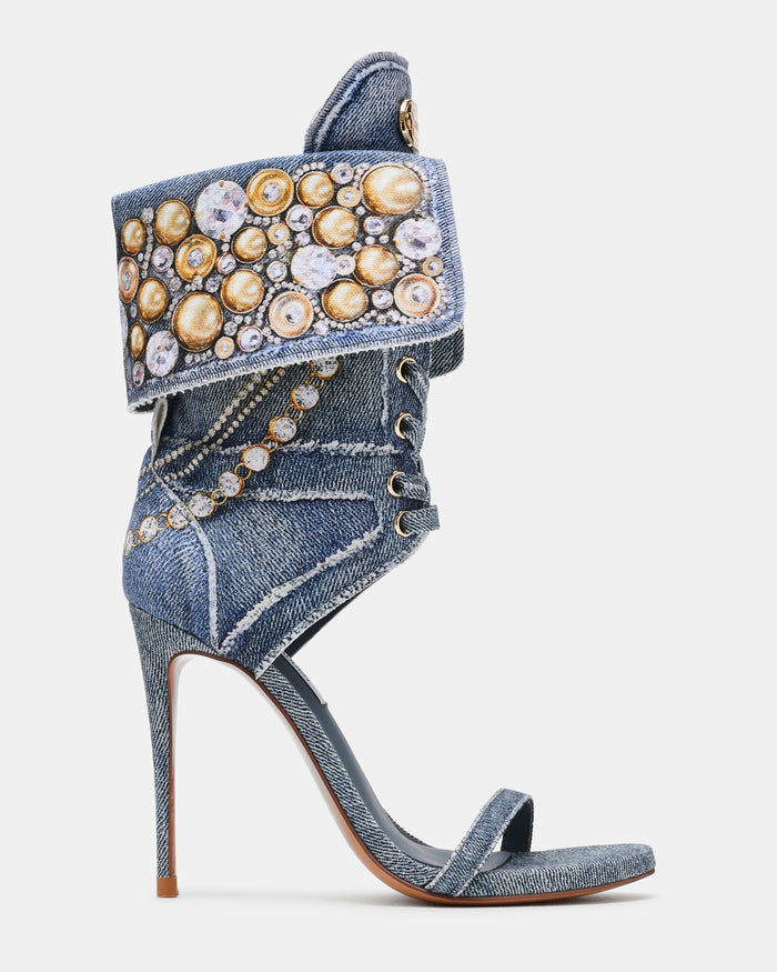 CASELLA Denim Multi Open-Toe Stiletto Lace-Up Women's Heel | Steve Madden
