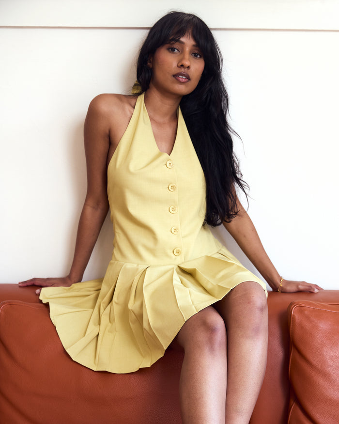 Chartreuse Mae Mini Halter Dress