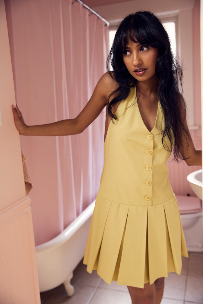 Chartreuse Mae Mini Halter Dress