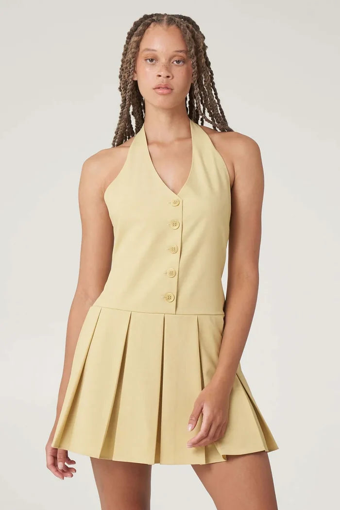 Chartreuse Mae Mini Halter Dress