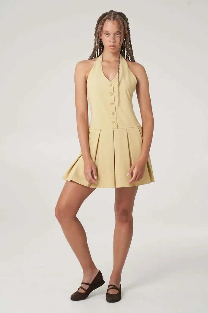 Chartreuse Mae Mini Halter Dress