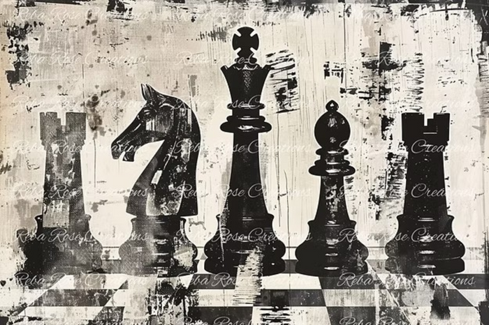 Chess Pieces Rice Paper by Reba Rose Creations