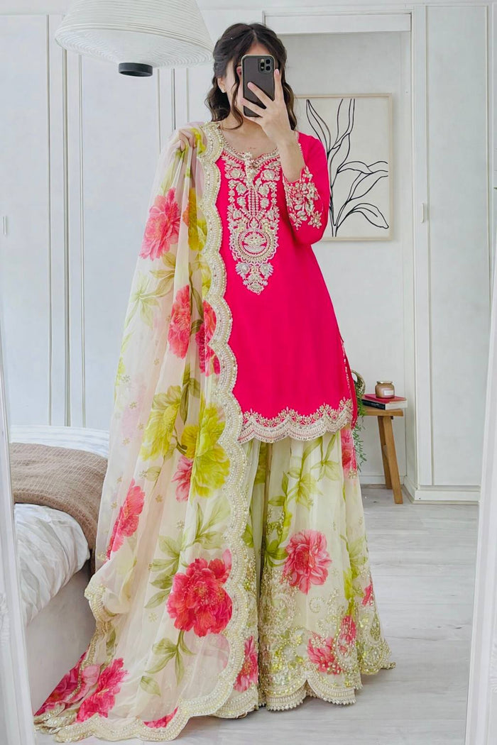 Chic Ethnic Wear with Floral Accents