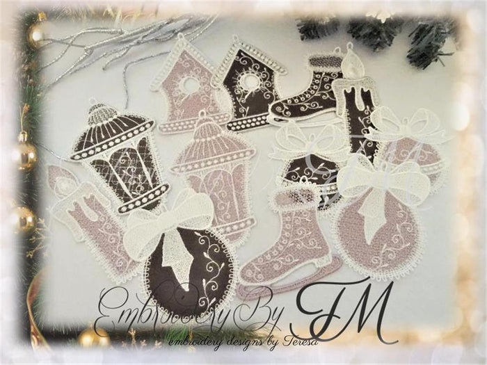 Christmas decorations/ two variations / FSL and combination felt and lace/4x4 hoop