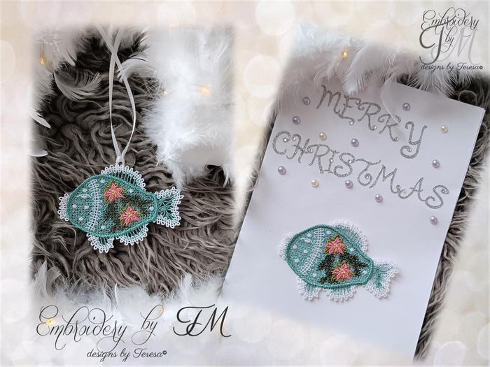 Christmas fish with poinsettia/4x4 hoop/two variations