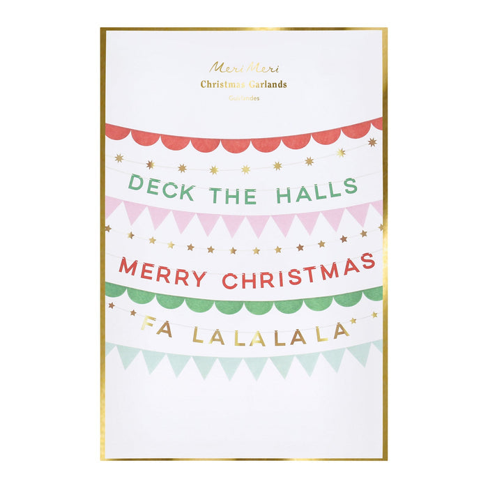 Christmas-themed decorative paper with festive text and patterns on a white background.