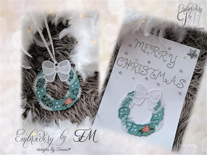 Christmas wreath with poinsettia/4x4 hoop/two variations