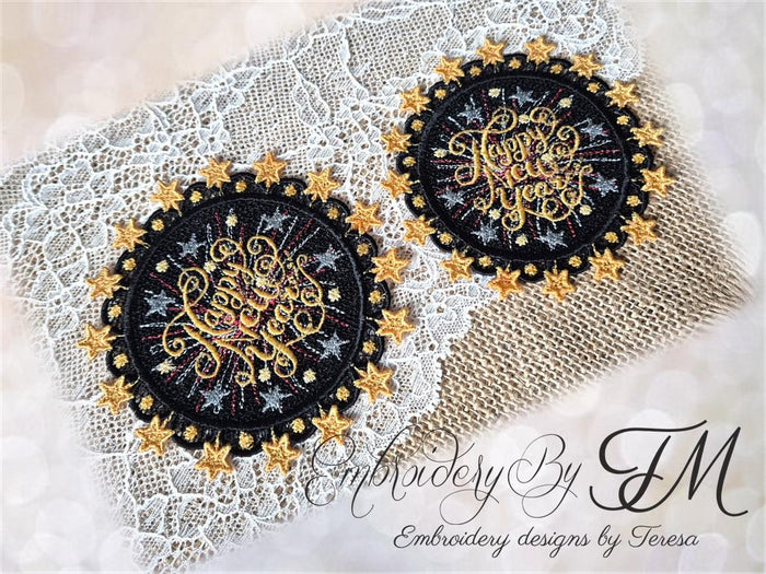 Coasters Happy New Year/two sizes / 5x7 and 4x4 hoop