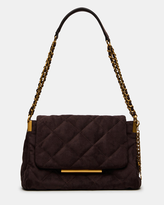 COLETTE Chocolate Quilted Chain Shoulder Handbag | Steve Madden