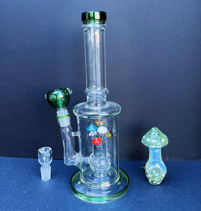 Collectible 11.5" Best Glass Rig w/Mushroom in Multi Colors & Mushroom Pipe