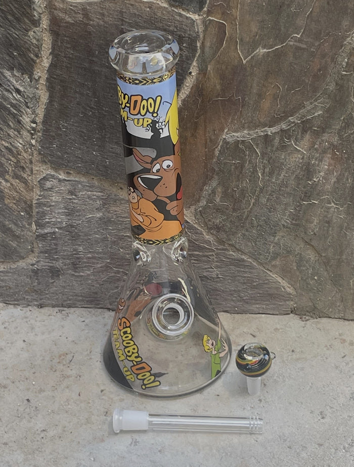Collectible 14" Thick Heavy Glass Beaker Bong Scooby Doo Design