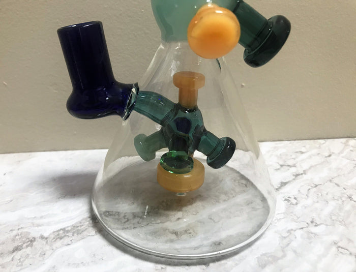 Collectible 6.5" Glass Beaker Rig with Shower Perc in Architectural Design & 2 - 14mm Slide Bowls