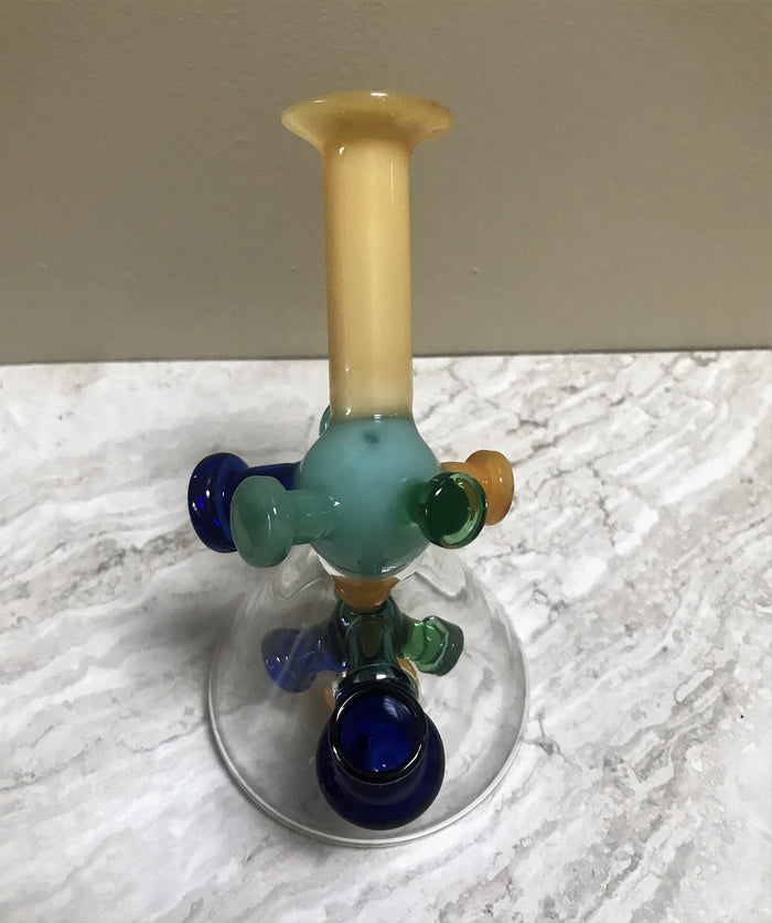 Collectible 6.5" Glass Beaker Rig with Shower Perc in Architectural Design & 2 - 14mm Slide Bowls