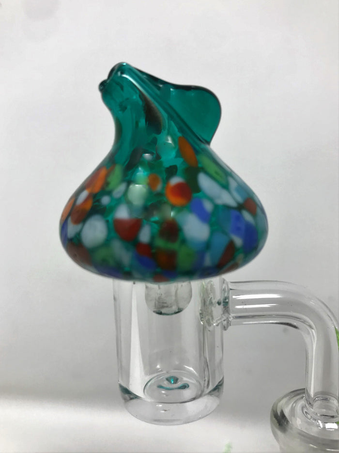Collectible! 8" High Med Glass Beaker/Rig  w/Shower Perc, Quartz Banger & Carb Cap - Green, Pink, Purple