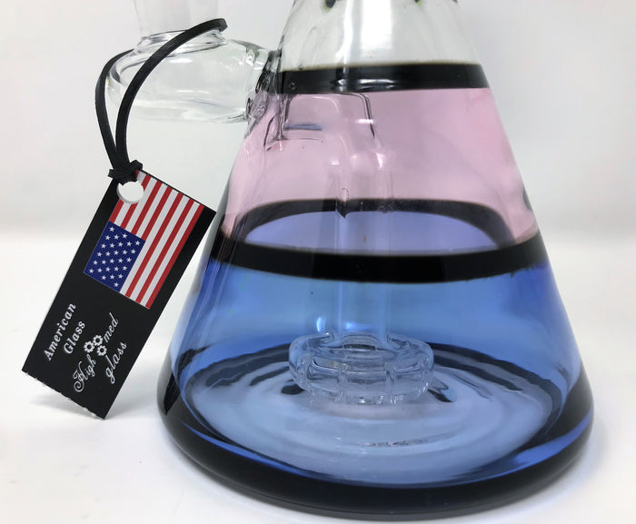 Collectible! 8" High Med Glass Beaker/Rig  w/Shower Perc, Quartz Banger & Carb Cap - Green, Pink, Purple