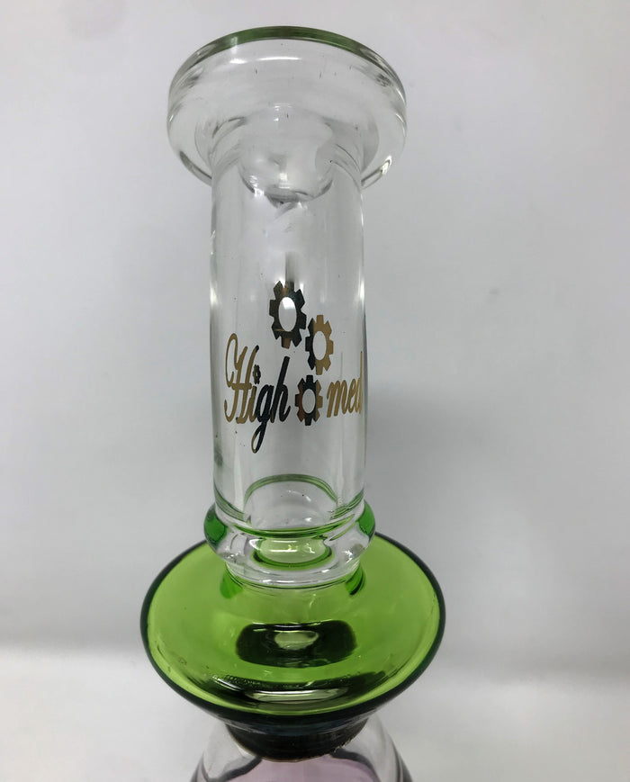 Collectible! 8" High Med Glass Beaker/Rig  w/Shower Perc, Quartz Banger & Carb Cap - Green, Pink, Purple