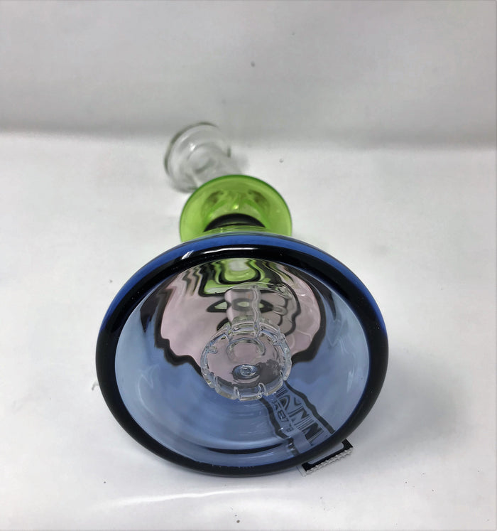 Collectible! 8" High Med Glass Beaker/Rig  w/Shower Perc, Quartz Banger & Carb Cap - Green, Pink, Purple