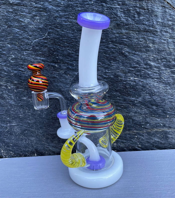 Collectible 8" Thick Glass Best Dab Rig Shower Perc 14mm Quartz Banger with Cap - Purple Fantasy