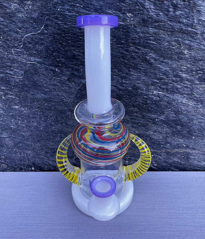 Collectible 8" Thick Glass Best Dab Rig Shower Perc 14mm Quartz Banger with Cap - Purple Fantasy