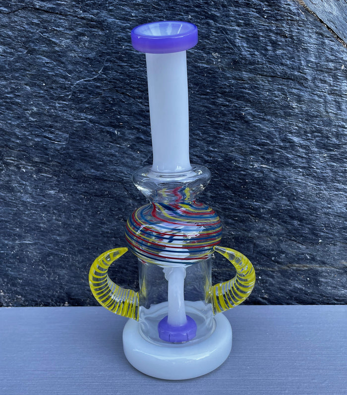 Collectible 8" Thick Glass Best Dab Rig Shower Perc 14mm Quartz Banger with Cap - Purple Fantasy