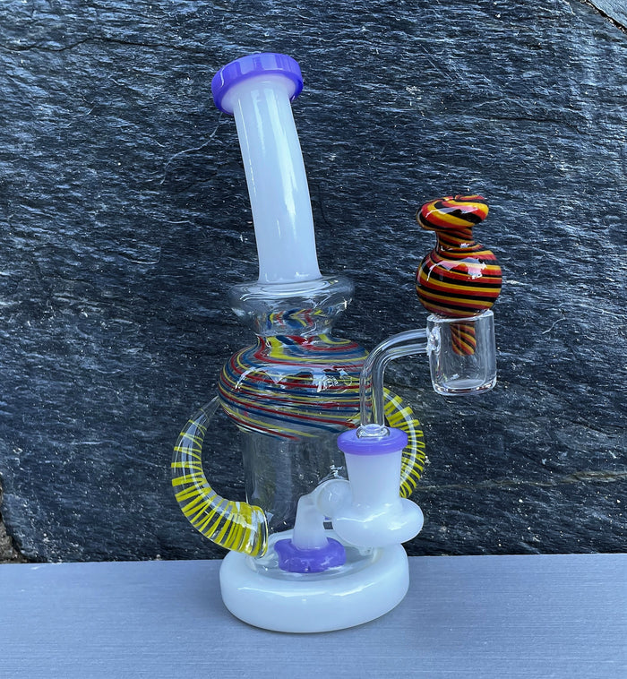 Collectible 8" Thick Glass Best Dab Rig Shower Perc 14mm Quartz Banger with Cap - Purple Fantasy