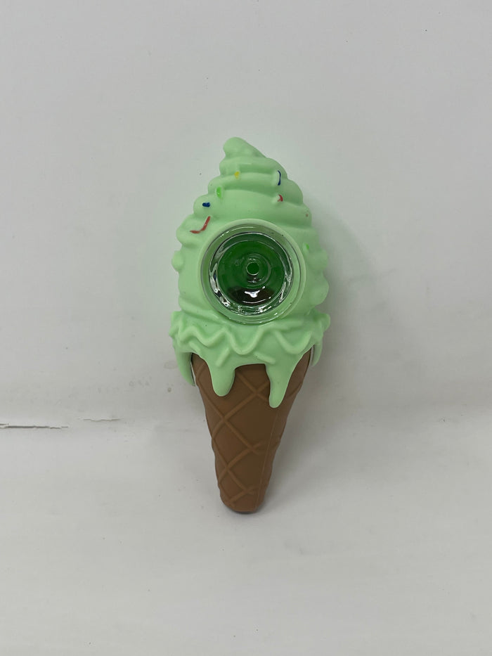 Collectible Silicone Detachable Unbreakable  Mint Ice Cream Cone 4.5" Hand Pipe