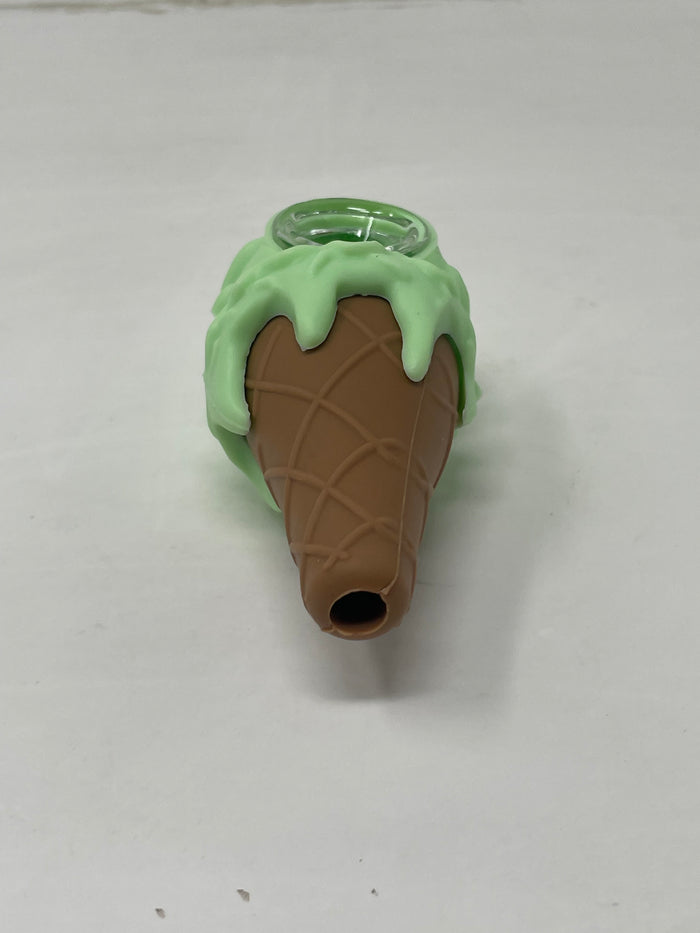 Collectible Silicone Detachable Unbreakable  Mint Ice Cream Cone 4.5" Hand Pipe