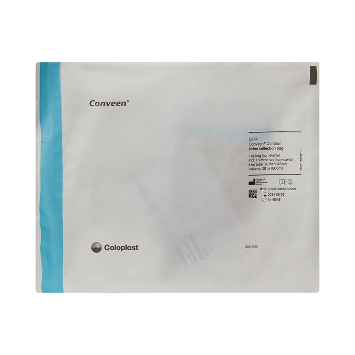 Coloplast Conveen Contour Urinary Leg Bag, Anti-Reflux Valve, Polyethylene/Flocked, 800mL
