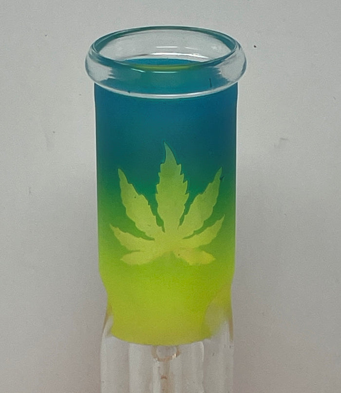 Colorful 8" Glass Beaker Bong featuring Marijuana Leaf Design & Downstem with Bowl