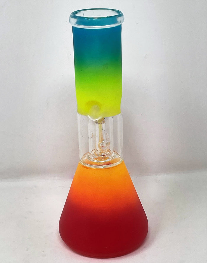Colorful 8" Glass Beaker Bong featuring Marijuana Leaf Design & Downstem with Bowl