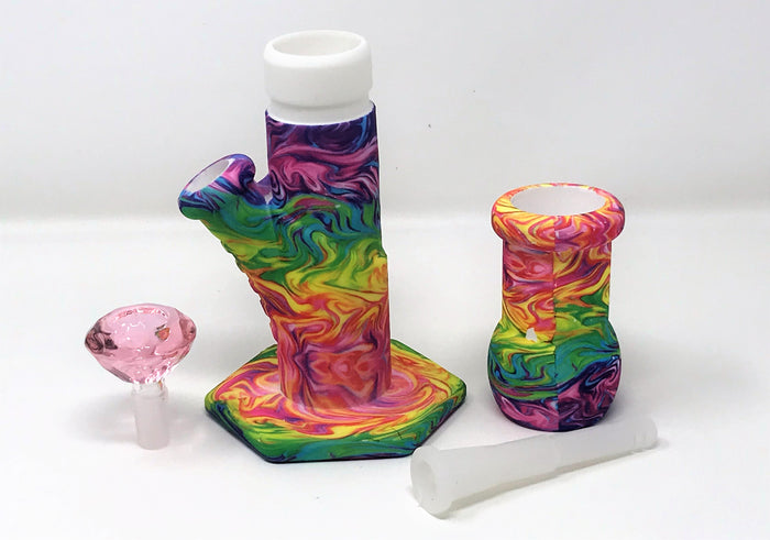 Colorful Thick Silicone Detachable Unbreakable 9" Bong Ice Catcher 14mm Bowl