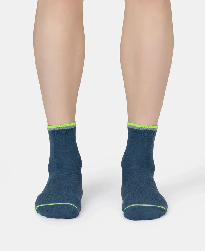 Compact Cotton Elastane Stretch Ankle Length Socks With StayFresh Treatment - Denim Melange (Pack of 2)