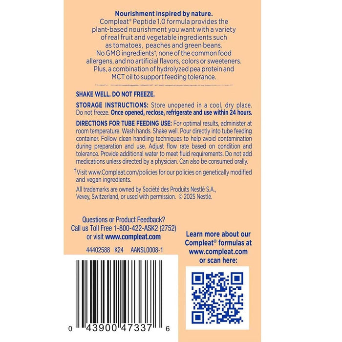 Compleat Peptide Tube Feeding Formula, Plant Based, Vegetable Fruit Medley, 250 mL - 00043900836065-Single - LL Medico