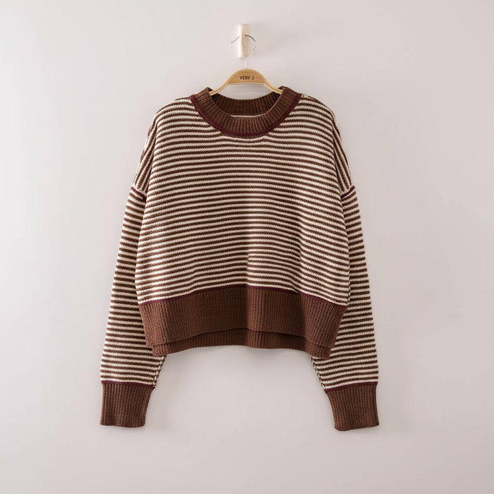 Contrast Trim Stripe Knit Sweater (2 Color) - 260 Broadway Boutique