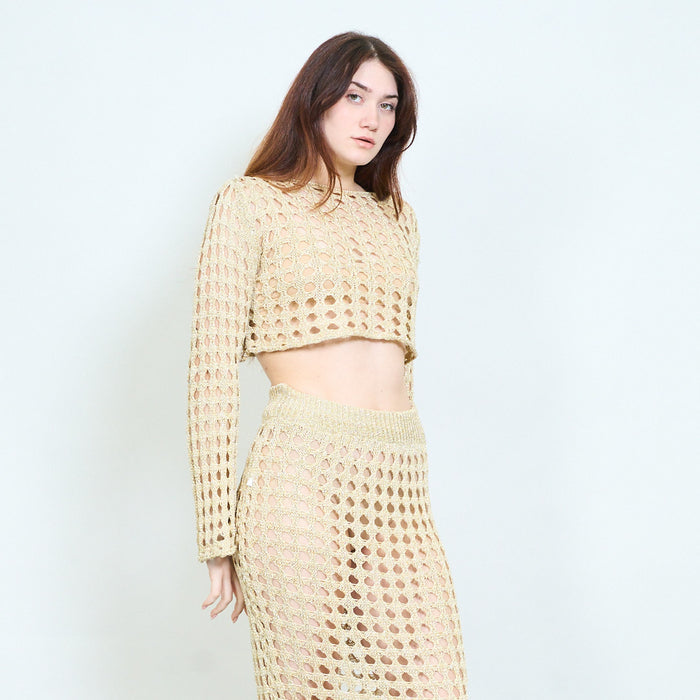 Crochet openwork top and skirt set wholesale