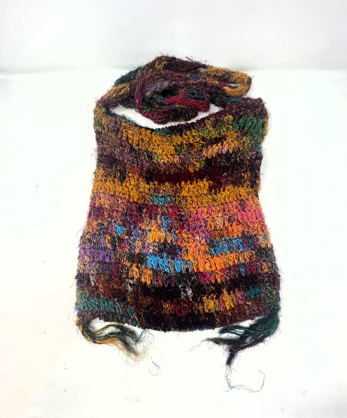 Crochet Silk & Boucle Handbag with Long Shoulder/Crossbody Strap