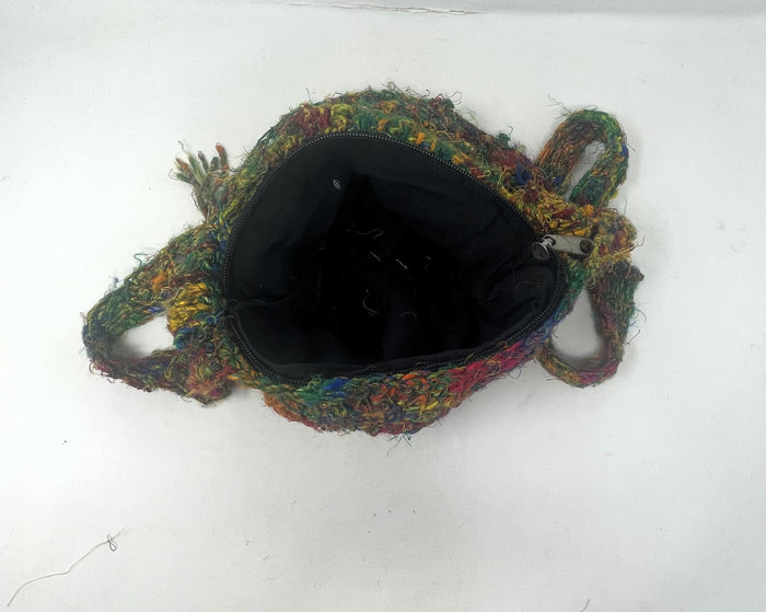 Crochet Silk & Boucle Handbag with Long Shoulder/Crossbody Strap