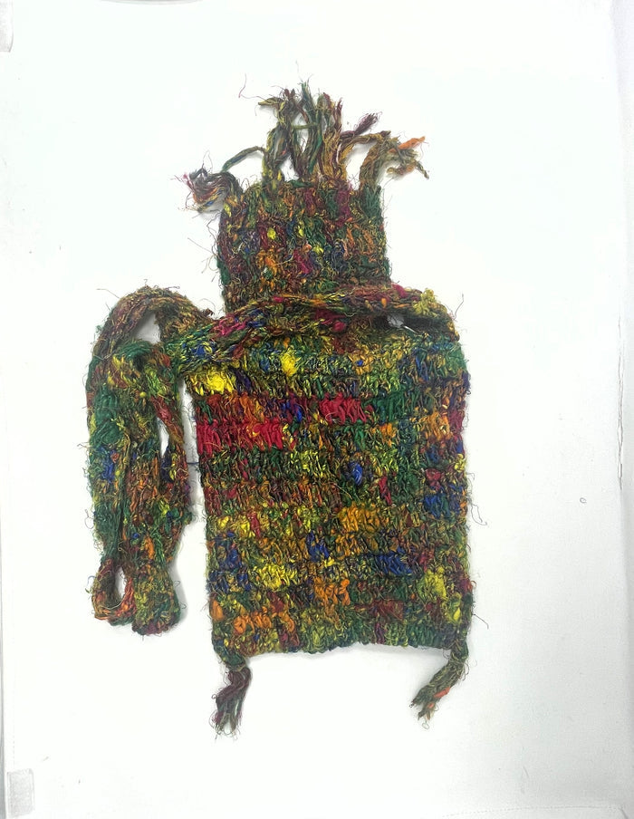 Crochet Silk & Boucle Handbag with Long Shoulder/Crossbody Strap