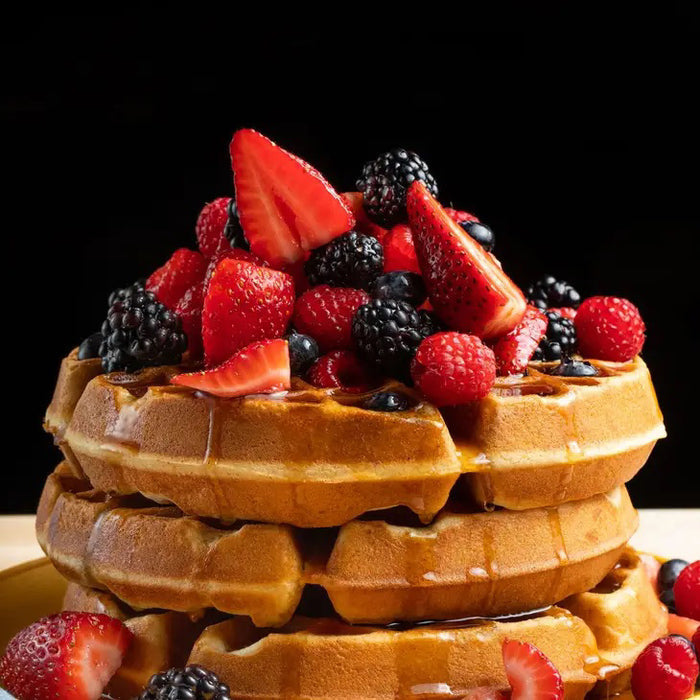 A yellow resealable 907g (32oz) pouch of CUP4CUP Gluten Free Pancake & Waffle Mix features white and blue text, "Gluten Free" label, and is ideal for making pancakes or gluten-free waffles.