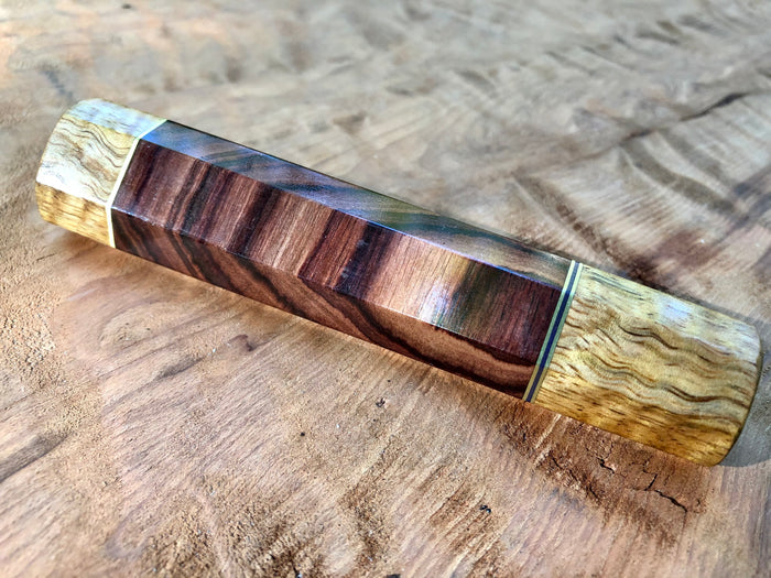 Custom Japanese Knife Handle (Wa Handle) - Crosscut Kingwood and Curly Mango