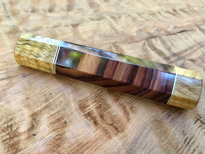 Custom Japanese Knife Handle (Wa Handle) - Crosscut Kingwood and Curly Mango