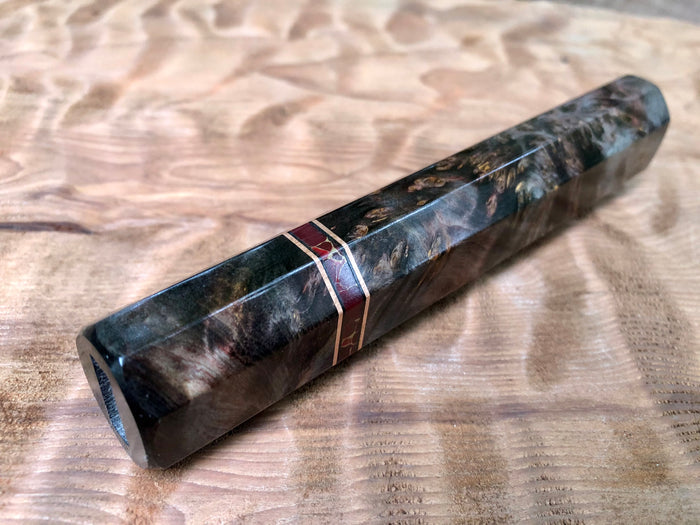 Custom Japanese Knife Handle (Wa Handle) - Double-dyed Yellow Cedar with Stone