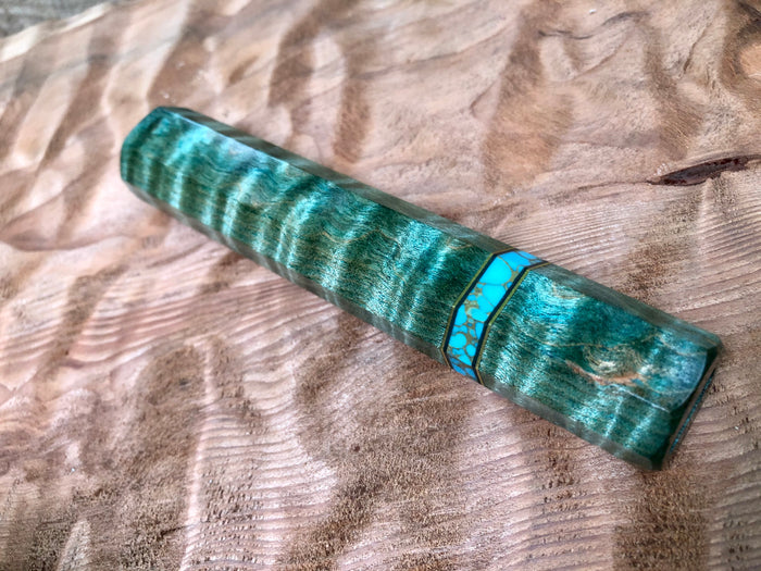 Custom Japanese Knife Handle (Wa Handle) - Dyed Quilted Maple with Turquoise