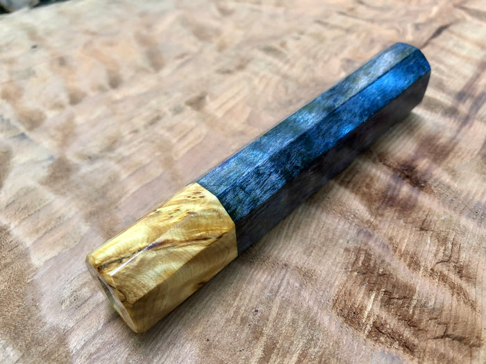 Custom Japanese Knife Handle (Wa Handle) - Dyed Quilted, Spalted Maple with Yellow Cedar