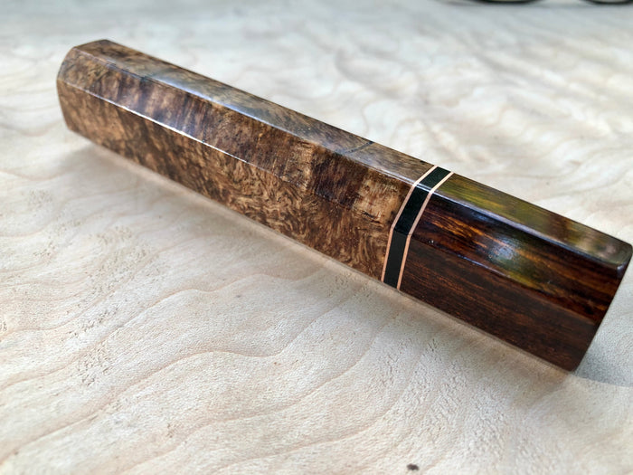 Custom Japanese Knife Handle (Wa Handle) - Spalted Mango Burl and Sonoran Desert Ironwood