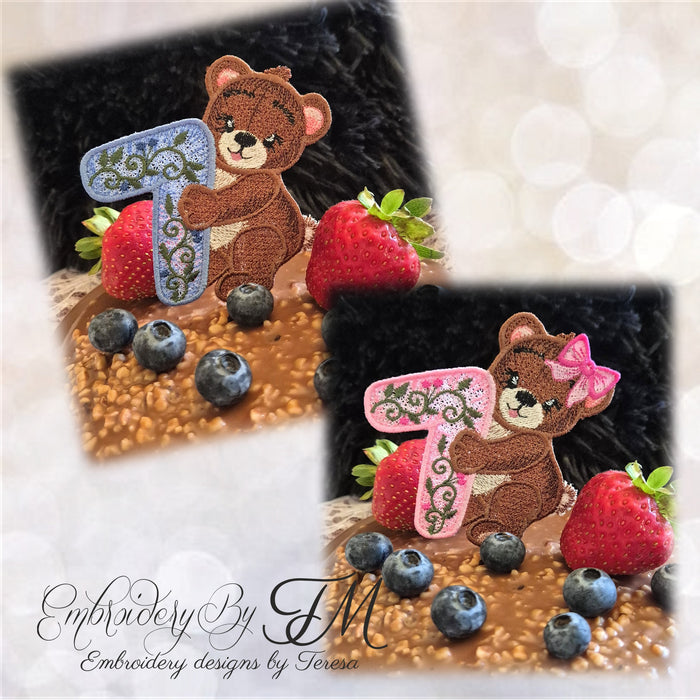 Cute bear No.7 / two variations/4x4 hoop