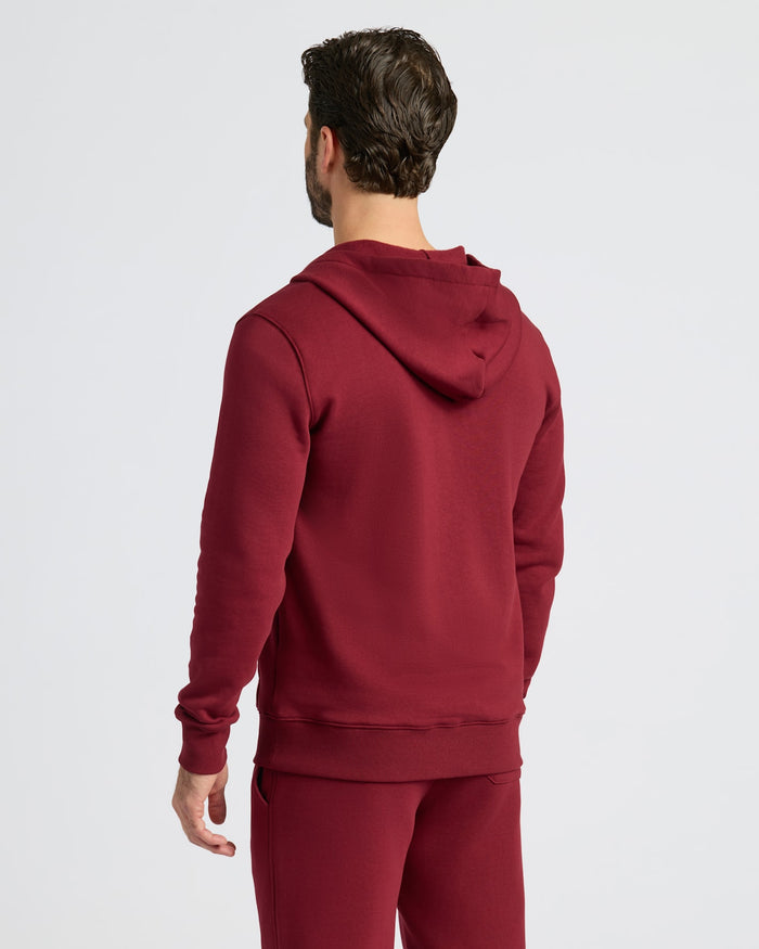 Back view of Dark Maroon Full Zip Fleece Hoodie & Jogger 2-Pack.