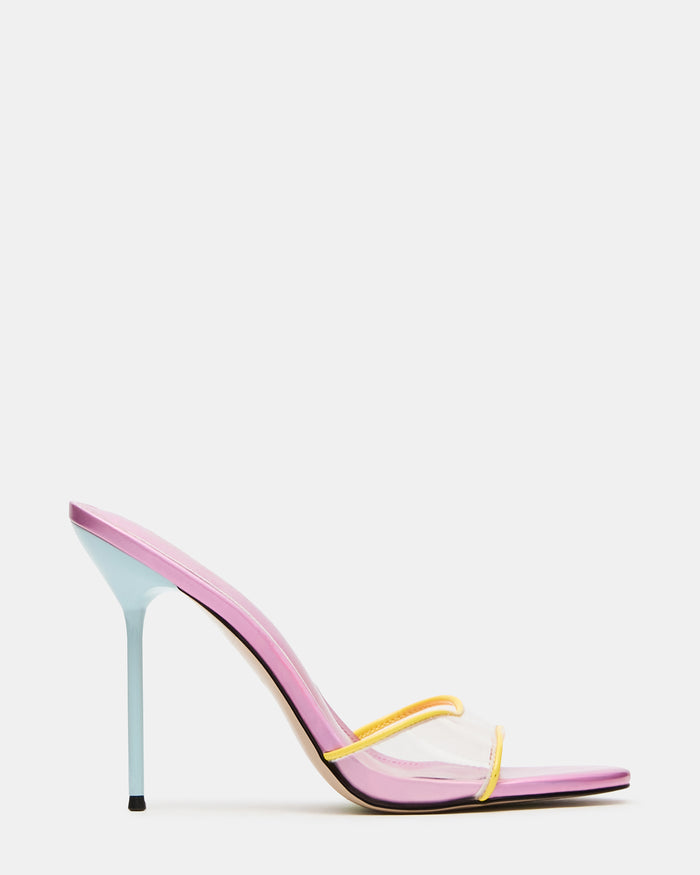 DAVINA Bright Multi Vinyl Rounded Open-Toe Mule Stiletto Women's Heel | Steve Madden