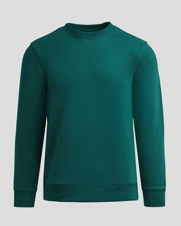 Deep Emerald Fleece French Terry Pullover Crew Neck against neutral backdrop.